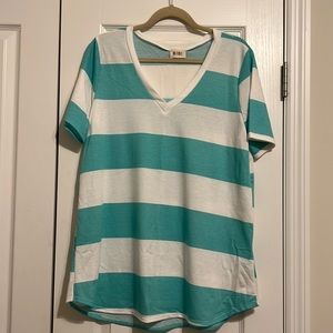 Bibi teal and white striped oversized top, size large